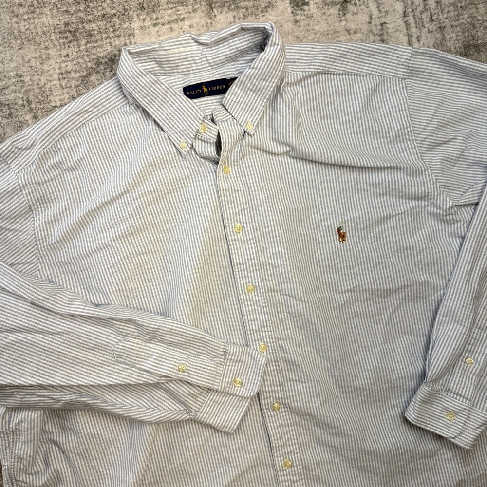 Polo Ralph Lauren Shirt Mens 3XB Blue Striped Oxford Cotton OCBD Flesh Pony